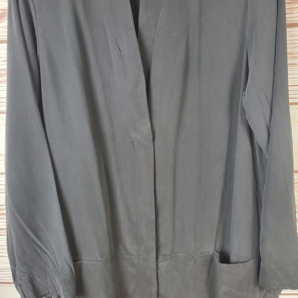 John Mark Womens Large 100% Black Silk Oversized Lightweight Zip Jacket - Picture 3 of 11